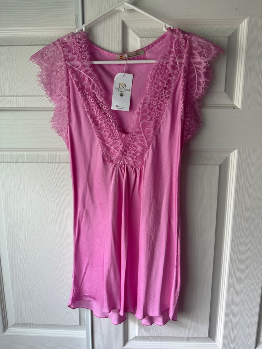 Lace-Trim V-Neck Chemise in Pink